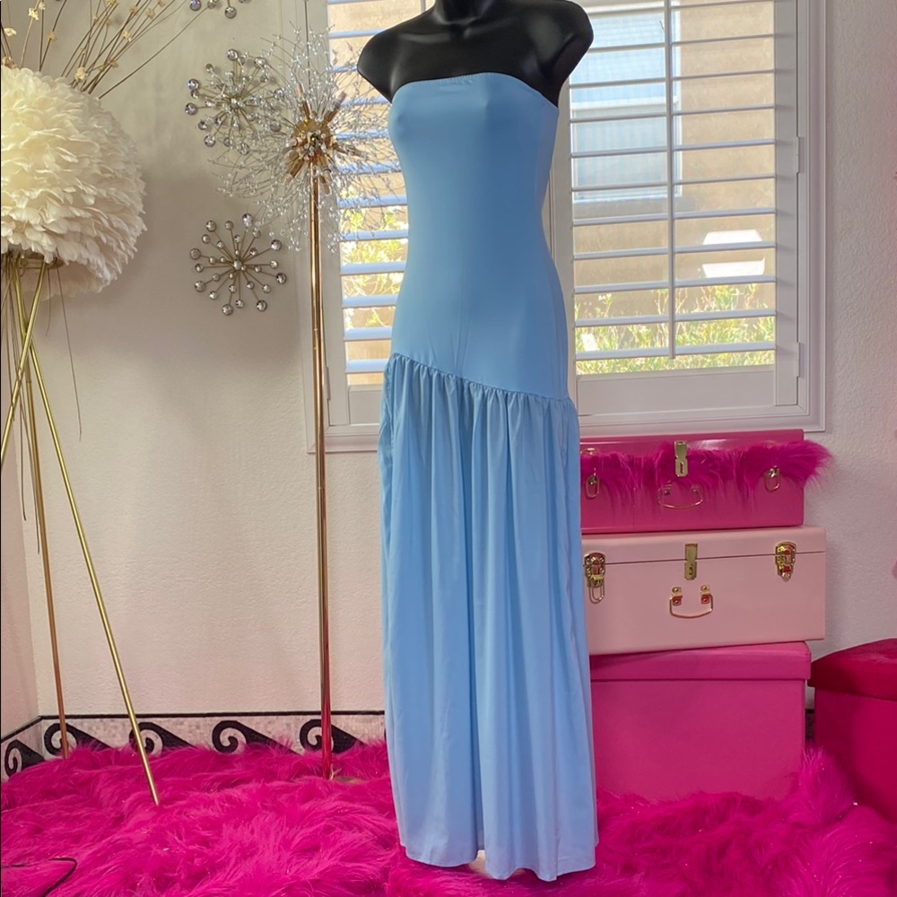 Soft Sky Blue Strapless  Maxi
